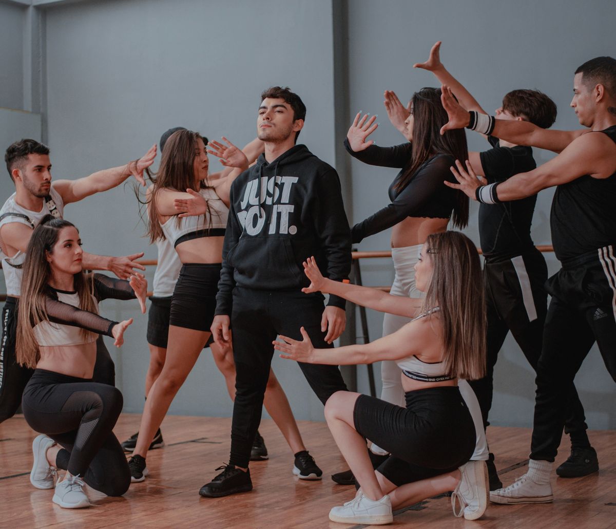 Dancers together in a studio